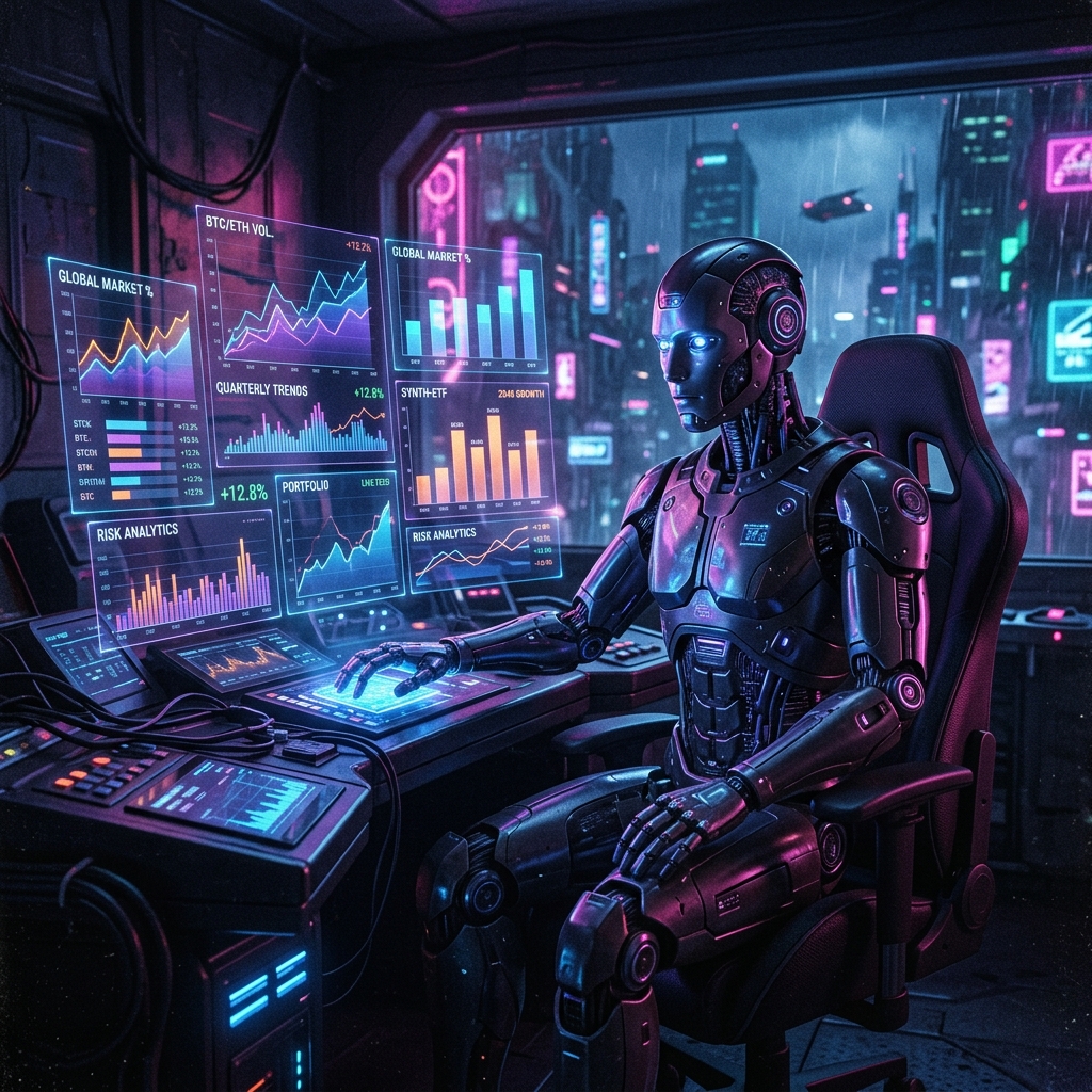Futuristic AI robot managing rewards tracking